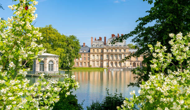 France - May 2019: Fontainebleau palace (Chateau de Fontainebleau) near Paris in spring